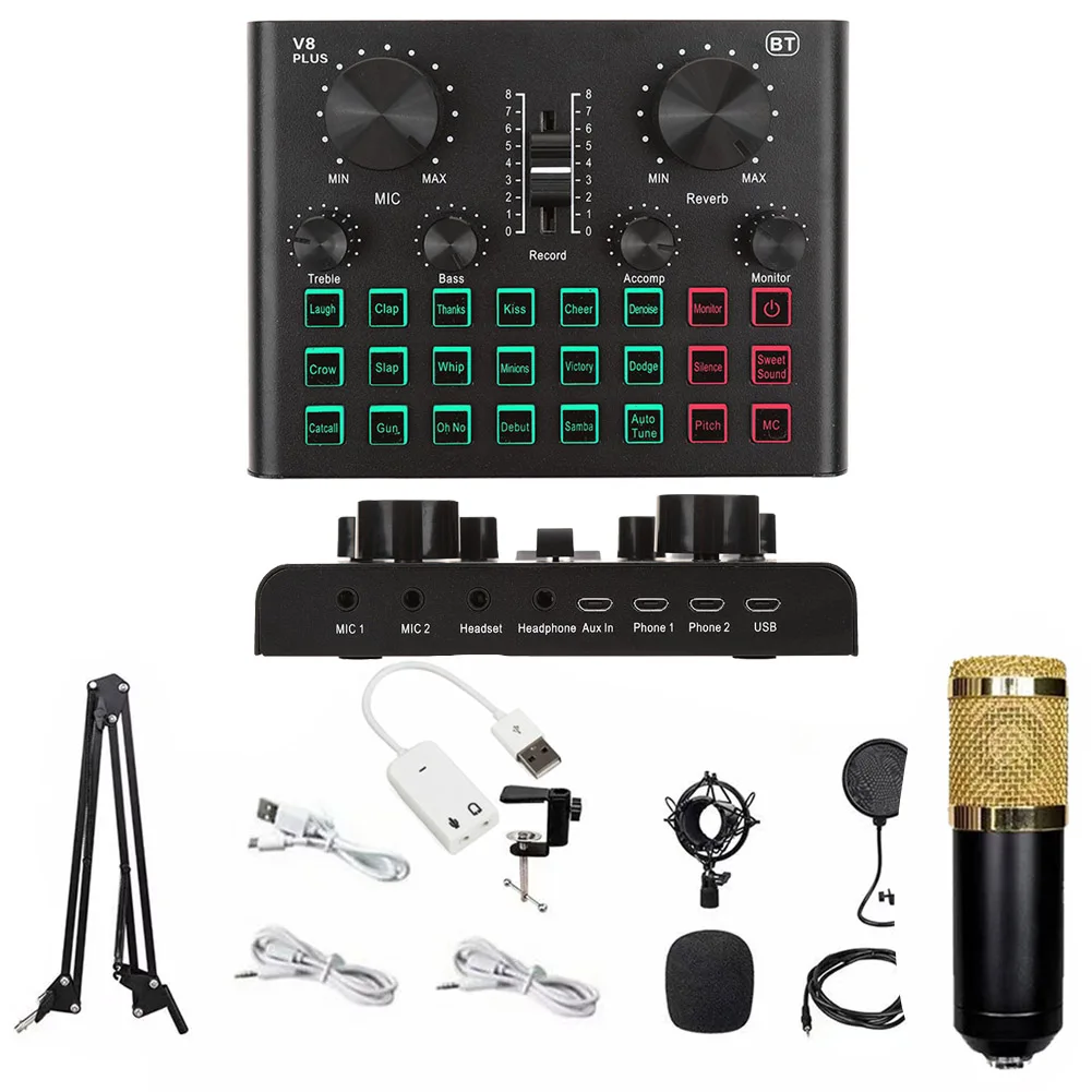 BM 800 Professional Audio V8 Sound Card Set BM800 Mic Studio Condenser Microphone For Karaoke Podcast Recording Live Streaming
BM 800 Professional Audio V8 Sound Card Set BM800 Mic Studio Condenser Microphone For Karaoke Podcast Recording Live Streaming