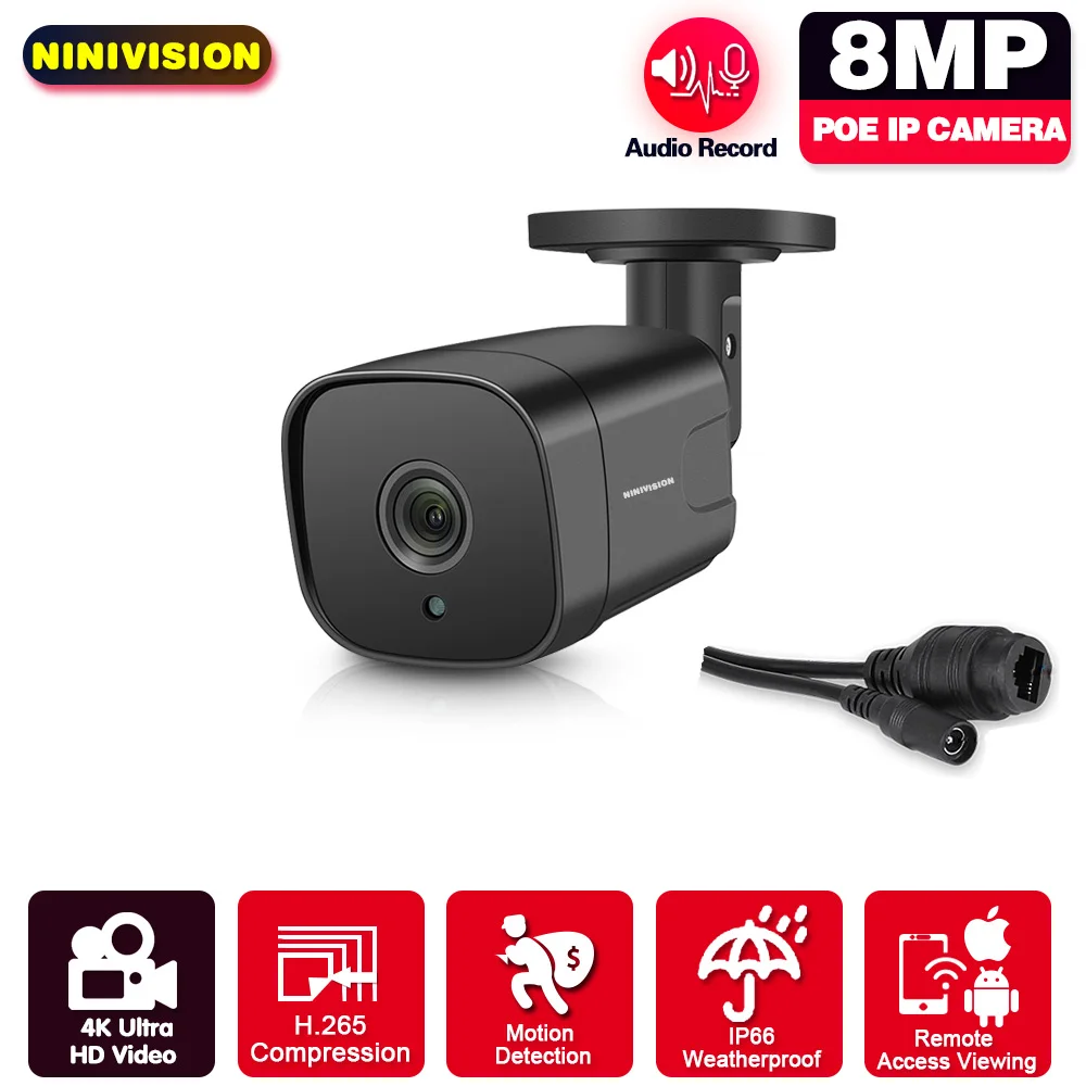 Ultra HD 4K 8MP CCTV PoE IP Camera Security Street Outdoor Indoor Human Motion Detection Night Vision WIFI View for NVR System
Ultra HD 4K 8MP CCTV PoE IP Camera Security Street Outdoor Indoor Human Motion Detection Night Vision WIFI View for NVR System