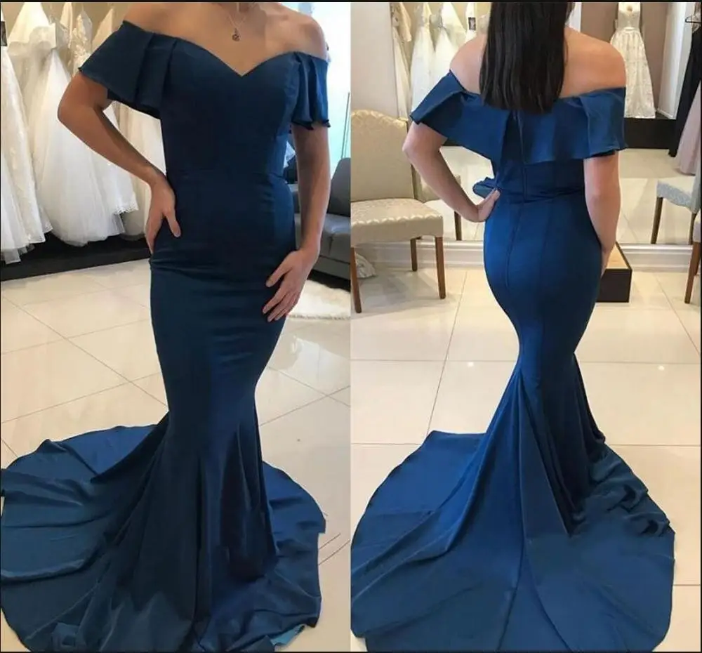 Navy Mermaid Prom Dresses Off Shoulder Sweep Train Ruffles Long Formal Evening Party Gowns vestidos de fiesta Plus Size
Navy Mermaid Prom Dresses Off Shoulder Sweep Train Ruffles Long Formal Evening Party Gowns vestidos de fiesta Plus Size