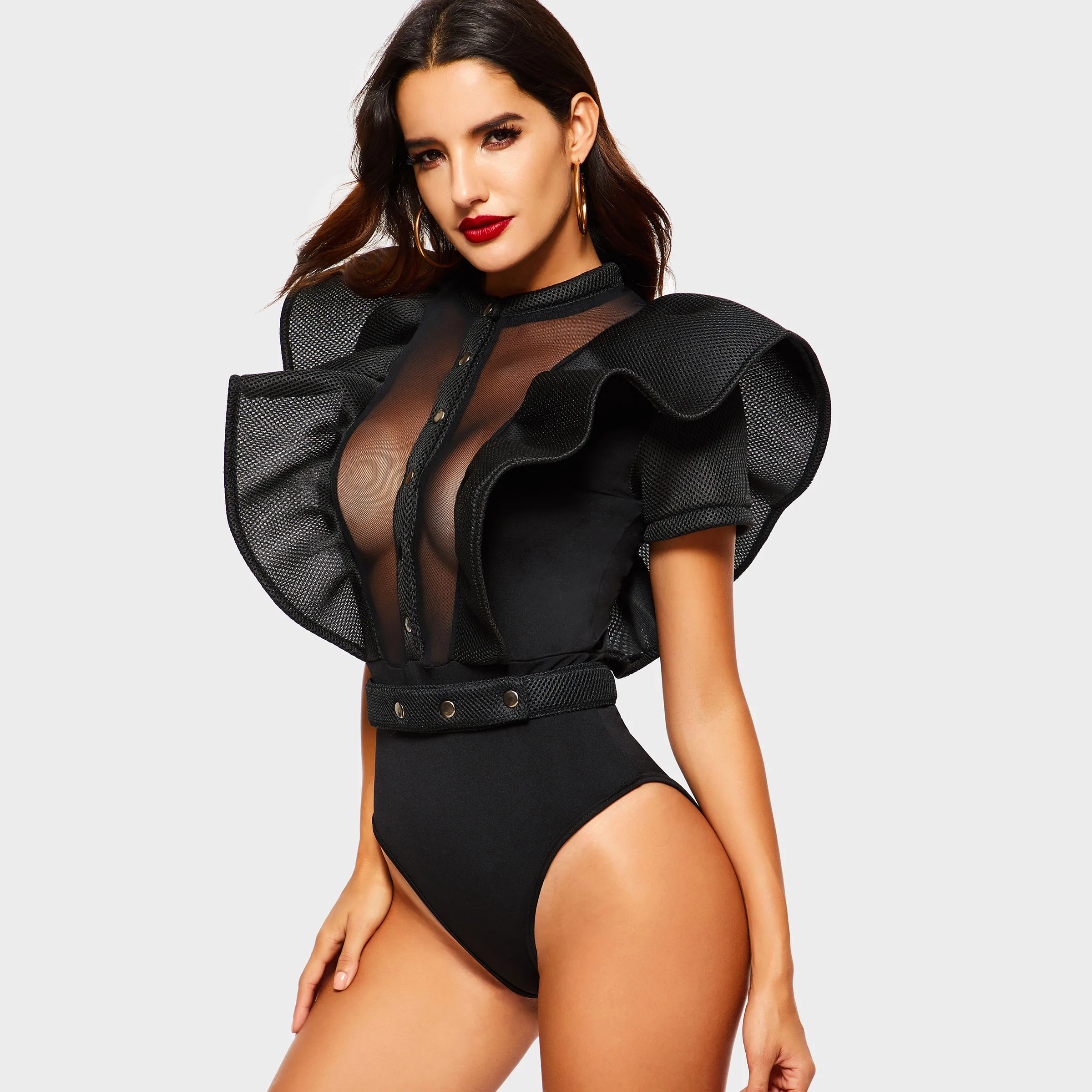 Goth Jumpsuits For Women Ruffles Sexy Body Bodysuit Gothic Combinaison Female One Piece Mesh Clothing Black Lady Fashion Romper
Goth Jumpsuits For Women Ruffles Sexy Body Bodysuit Gothic Combinaison Female One Piece Mesh Clothing Black Lady Fashion Romper