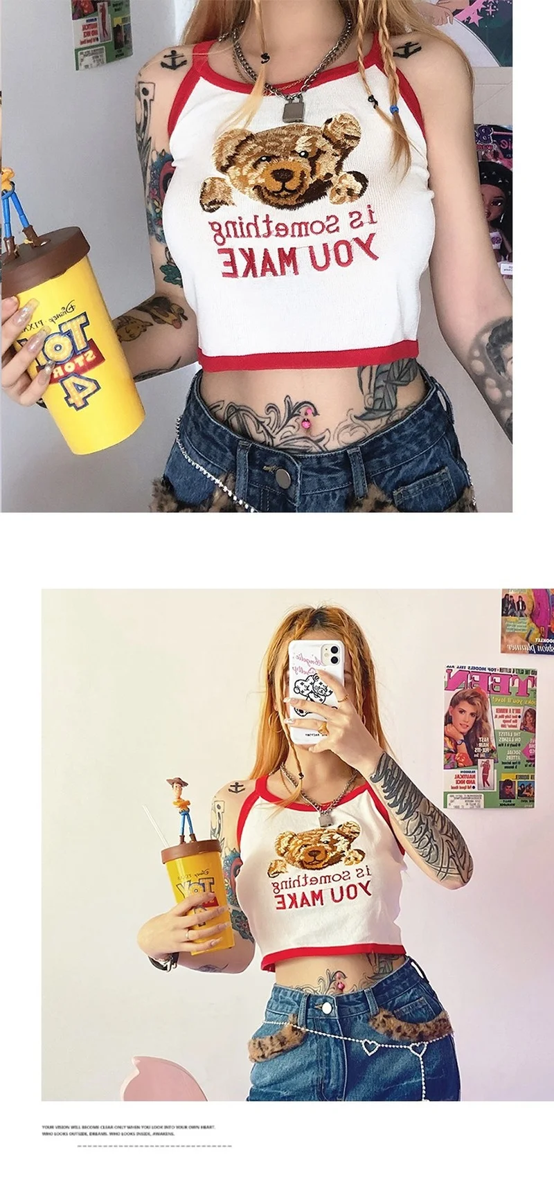 Summer Cute Cartoon Bear Women Tanks Embroidery Short Knitted Sexy Vest Girlish Tops Female Versatile High Street Strap Camis
Summer Cute Cartoon Bear Women Tanks Embroidery Short Knitted Sexy Vest Girlish Tops Female Versatile High Street Strap Camis