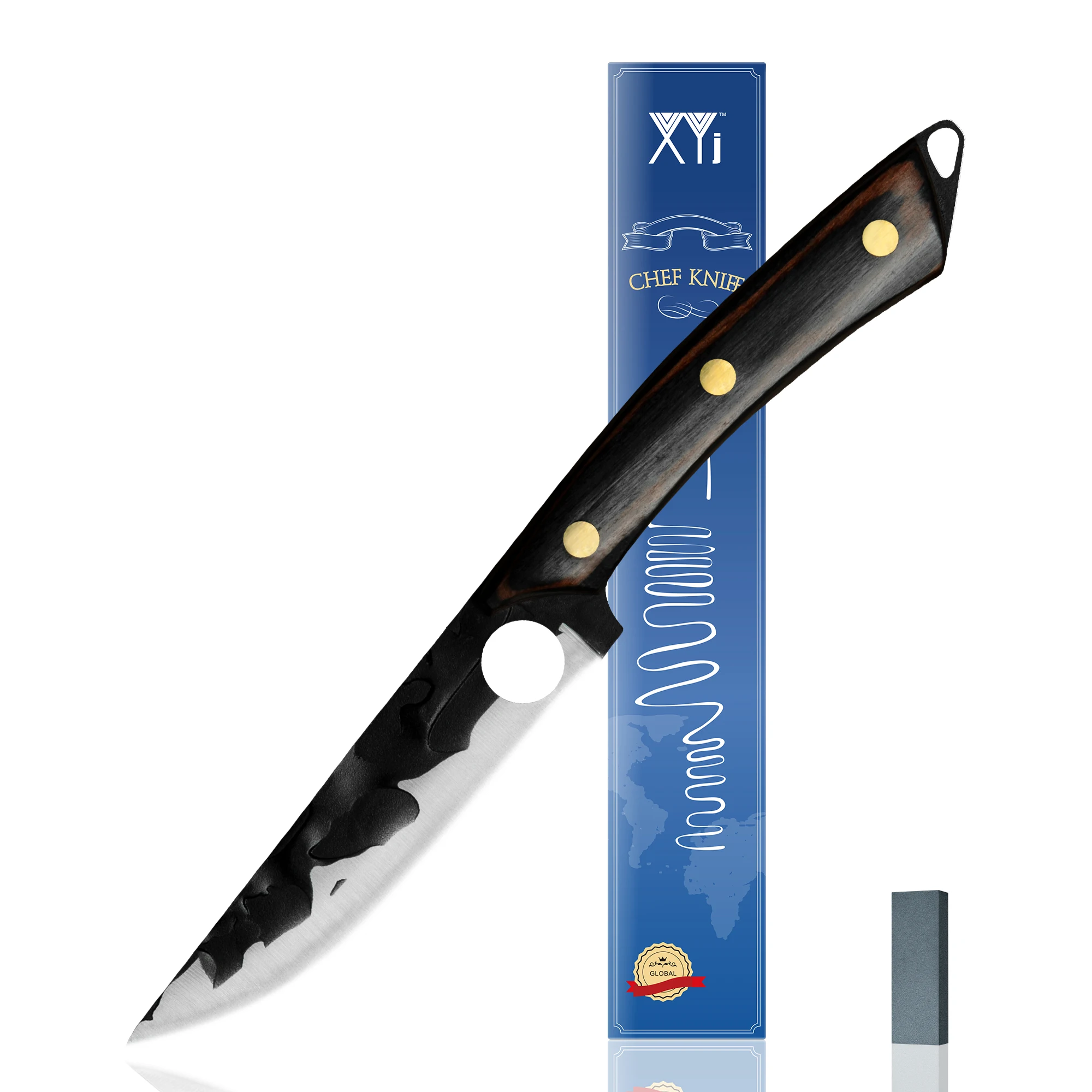 XYJ Full Tang Steak Knife with Whetstone 5 Inch Stainless Steel Kitchen Knife Finger Hole Black Blade With Gift Box
XYJ Full Tang Steak Knife with Whetstone 5 Inch Stainless Steel Kitchen Knife Finger Hole Black Blade With Gift Box