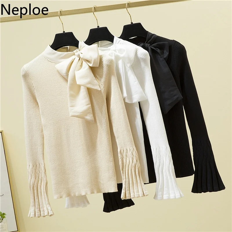 Neploe Women Sweater 2021 Korean Fashion Knit Tops Elegant Woman Sweaters Fall Bandage Pullover Plus Size Clothes Y2K Jumper | Женская