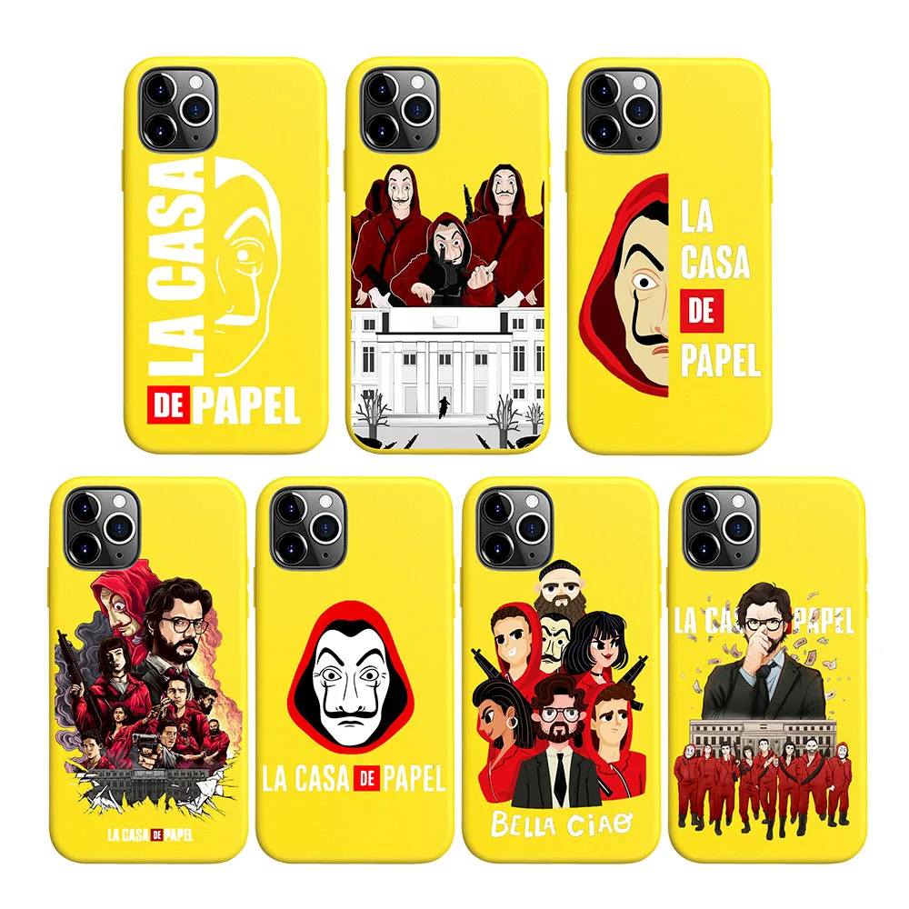2020 Spani TV Money Heist La Casa De Papel желтый мягкий чехол Etui Capa для iPhone 8 7 6 6S Plus XR 10 11 Pro max X XS