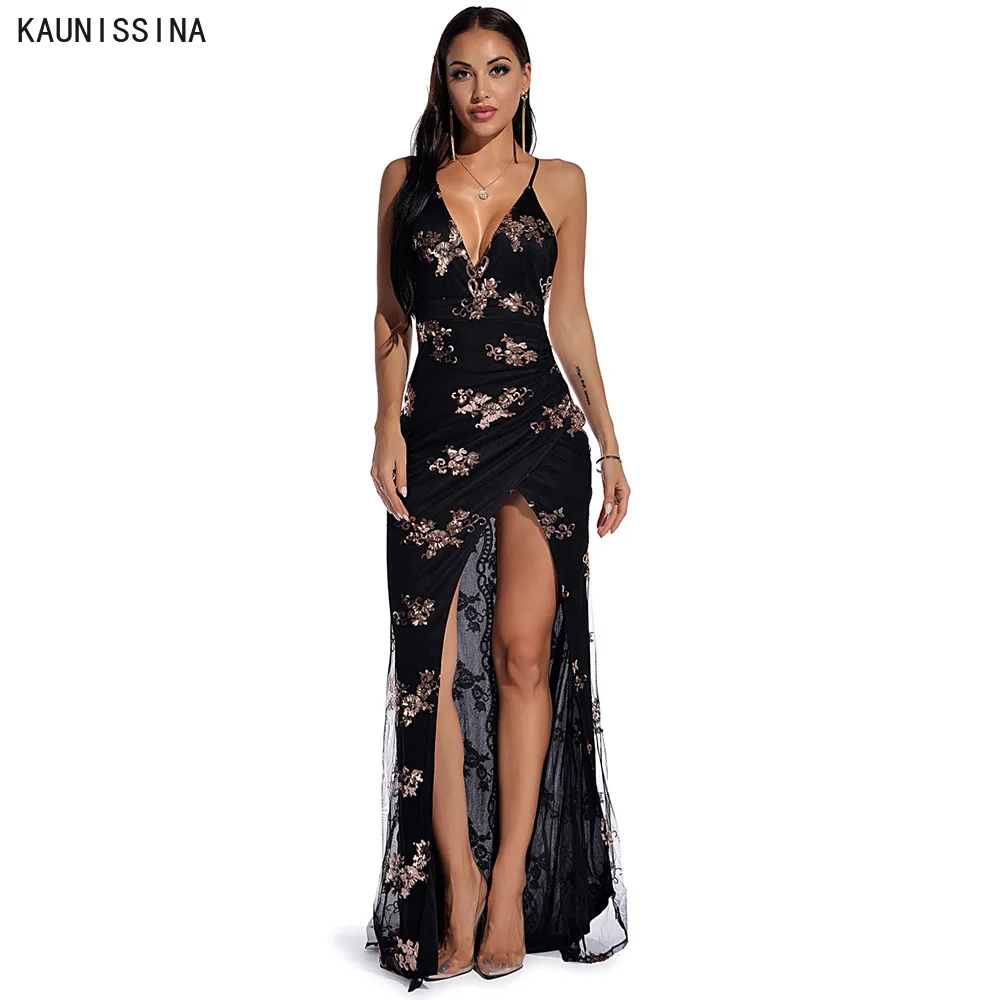 KAUNISSINA Sexy Cocktail Dress Sequined Party Gown V-Neck Spaghetti Strap Backless High Slit Long Homecoming Vestidos Robes
KAUNISSINA Sexy Cocktail Dress Sequined Party Gown V-Neck Spaghetti Strap Backless High Slit Long Homecoming Vestidos Robes