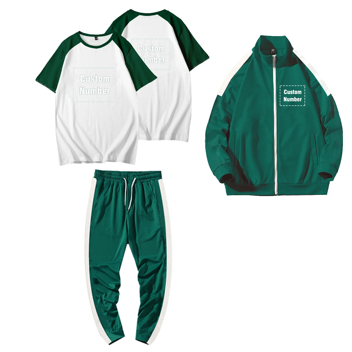 Squid Game Customize Number Costume Cosplay Kids Adult Jackets Sweatspants T-shirt Three Piece Zip Tracksuit Outfits For Child
Squid Game Customize Number Costume Cosplay Kids Adult Jackets Sweatspants T-shirt Three Piece Zip Tracksuit Outfits For Child