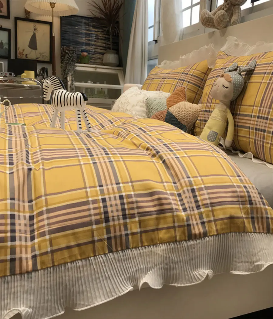 Vintage yellow plaid bedding set kid teen,single double cotton twin full queen home textile bed sheet pillow case duvet cover
Vintage yellow plaid bedding set kid teen,single double cotton twin full queen home textile bed sheet pillow case duvet cover