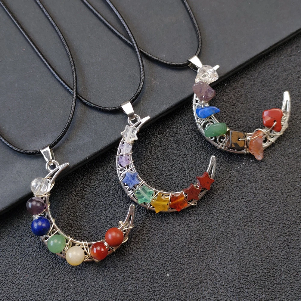 7 Chakra Stone Pendant Reiki Healing Clear Quartz Amethyst Moon Shape Pendant Semi Precious Round Gravel Star Bead Gemstone
7 Chakra Stone Pendant Reiki Healing Clear Quartz Amethyst Moon Shape Pendant Semi Precious Round Gravel Star Bead Gemstone