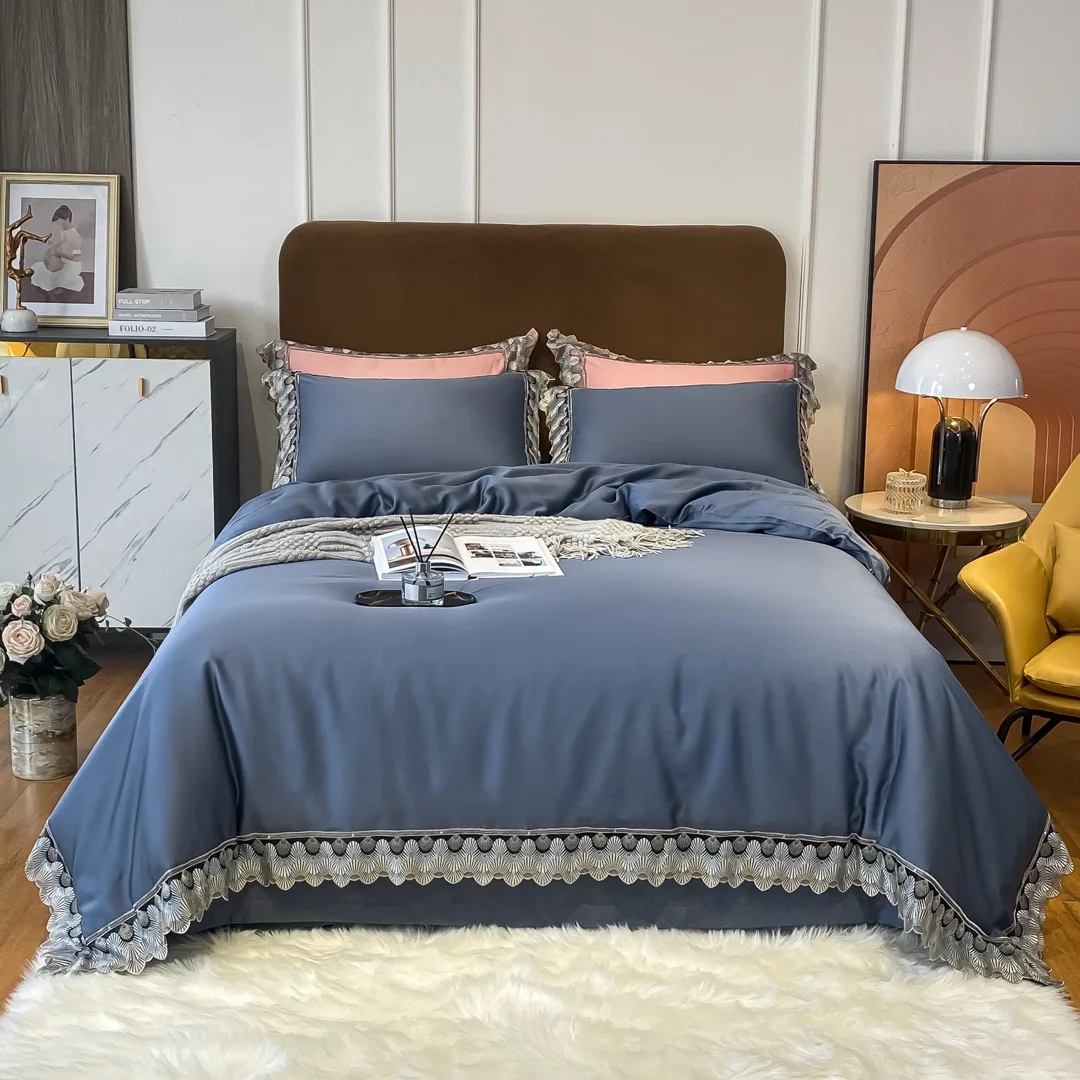 Exquisited French Style Double Side Bedding Set Romantic Lace Silky Duvet Cover Smooth Tencel Sheet Pillowcase King Queen 4 PCS
Exquisited French Style Double Side Bedding Set Romantic Lace Silky Duvet Cover Smooth Tencel Sheet Pillowcase King Queen 4 PCS