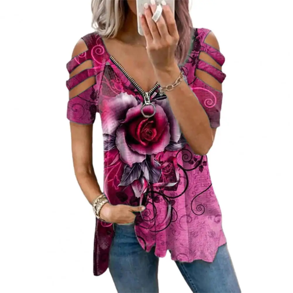Loose Casual Printing Rose Printing T-shirt Top Summer Women's Short-sleeved V-neck Top Fashion Trend T-shirt Shirt Plus Size
Loose Casual Printing Rose Printing T-shirt Top Summer Women's Short-sleeved V-neck Top Fashion Trend T-shirt Shirt Plus Size