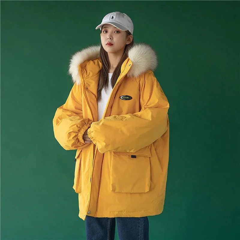 2021 Harajuku Couples Coat Women Solid Thick Warm Big Pocket Cotton-padded Parkas Korean Zipper Buckle Hooded Fur Collar Jackets
2021 Harajuku Couples Coat Women Solid Thick Warm Big Pocket Cotton-padded Parkas Korean Zipper Buckle Hooded Fur Collar Jackets