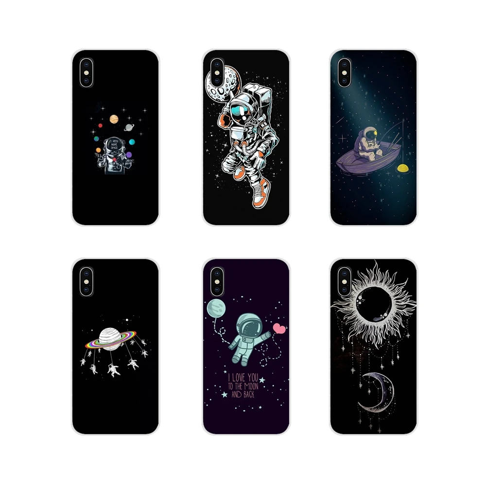 Soft Transparent Skin Cover For Xiaomi Mi4 Mi5 Mi5S Mi6 Mi A1 A2 A3 5X 6X 8 CC 9 T Lite SE Pro Astronaute de la Lune lɾspace |