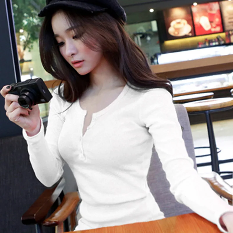 T Shirt Women Spring Button Thread Solid Color Long-Sleeved T-shirt Women Korean New Plus Size Top
T Shirt Women Spring Button Thread Solid Color Long-Sleeved T-shirt Women Korean New Plus Size Top