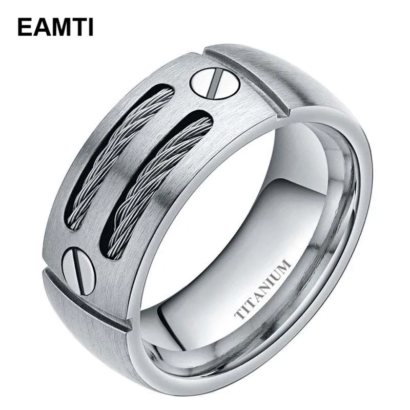 Eamti 8mm Men's Silver Color Cable Titanium Ring Punk Engagement Wedding Band Screw Design Fashion Finger Jewelry For Women
Eamti 8mm Men's Silver Color Cable Titanium Ring Punk Engagement Wedding Band Screw Design Fashion Finger Jewelry For Women