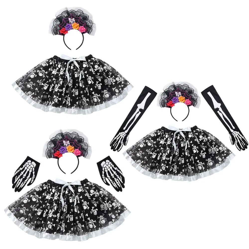 Kids Girls Halloween Ghost Festival Dress-up Cosplay Costume Ruffled Skull Pattern Printed Mesh Tutu Skirt + Hair Hccoop Gloves
Kids Girls Halloween Ghost Festival Dress-up Cosplay Costume Ruffled Skull Pattern Printed Mesh Tutu Skirt + Hair Hccoop Gloves