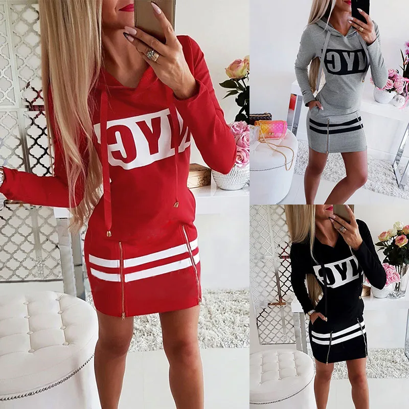 Fashion Hooded Collar Women's Sexy Mini Package Hip Dress 2021 Casual Letter Print Pocket Ladies Spring Autumn Long Sleeve Dress
Fashion Hooded Collar Women's Sexy Mini Package Hip Dress 2021 Casual Letter Print Pocket Ladies Spring Autumn Long Sleeve Dress
