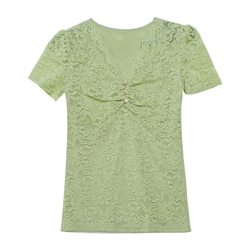 M-3XL Korean V-neck lace bottoming shirt Summer New Hollow out blouse tops Short-sleeved Women clothing
M-3XL Korean V-neck lace bottoming shirt Summer New Hollow out blouse tops Short-sleeved Women clothing