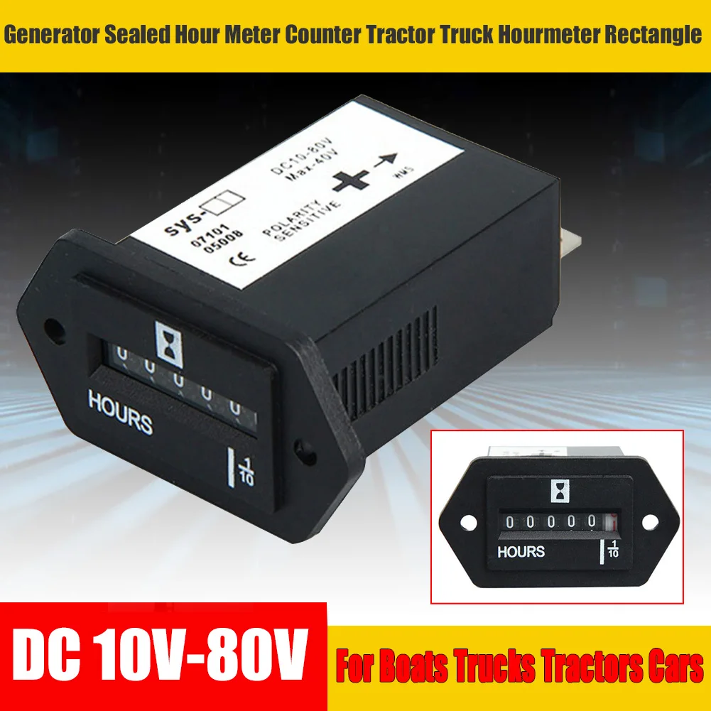Generator Sealed Hour Meter Counter Tractor Truck Rectangle DC 10V-80V for Boats Trucks Tractors Cars 
Generator Sealed Hour Meter Counter Tractor Truck Rectangle DC 10V-80V for Boats Trucks Tractors Cars