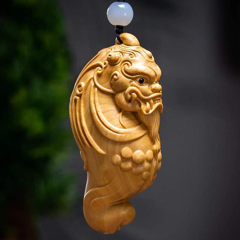 

7cm Pixiu Boxwood Statue Chinese Feng Shui Pendant God Beast Sculpture Wood Mascot Home Decor