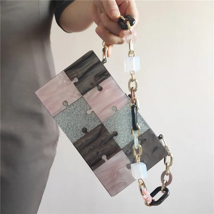 

【wander lamar 】2021 fashion design pink acrylic handmade women clutch bags with acrylic chain for evening ladies