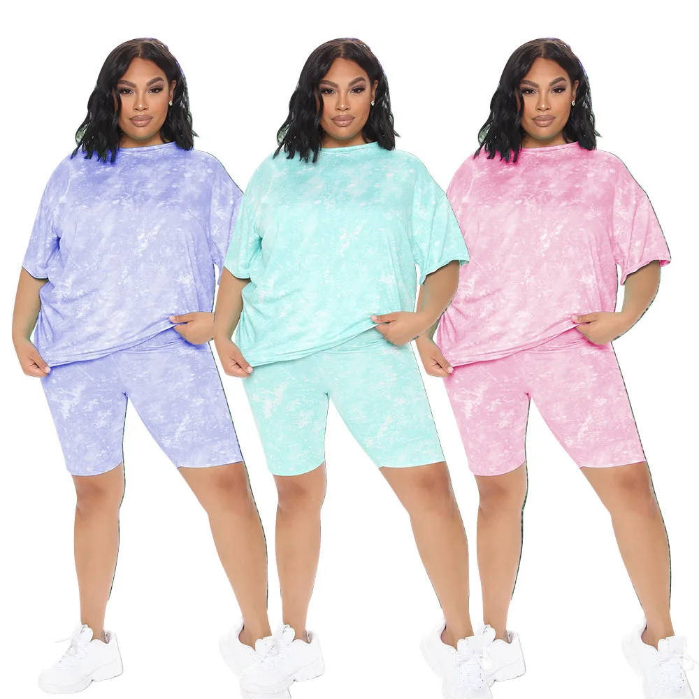 Tie Dye Printing Casual Tracksuits Women Plus Size Round Collar Loose T-shirts + High Waist Skinny Biker Shorts Fashion Outfits
Tie Dye Printing Casual Tracksuits Women Plus Size Round Collar Loose T-shirts + High Waist Skinny Biker Shorts Fashion Outfits