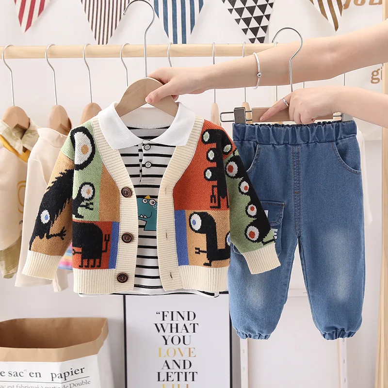 2020 new Korean children's fashion children's wear men's treasure sweater cardigan smiling face color matching three piece
2020 new Korean children's fashion children's wear men's treasure sweater cardigan smiling face color matching three piece