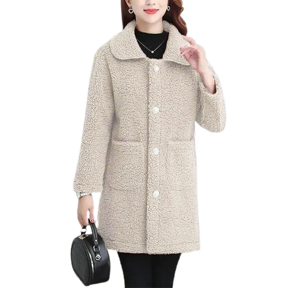 

Женская зимняя куртка, теплое пальто с мишкой Тедди, пушистая куртка из искусственного меха, длинный кардиган, однотонная модная верхняя од...