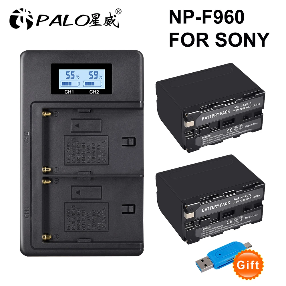 

2Pcs 7200mAh NP-F970 NP F960 F970 Power Display Battery +LCD Dual digital camera Charger for SONY F930 F950 F770 F570 CCD-RV100