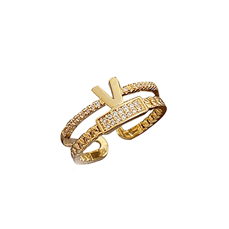 Design Luxury Zircon Gold V Letter Double Opening Rings For Woman Korean Fashion Jewelry Gothic Accessories Girl's Sexy Ring
Design Luxury Zircon Gold V Letter Double Opening Rings For Woman Korean Fashion Jewelry Gothic Accessories Girl's Sexy Ring