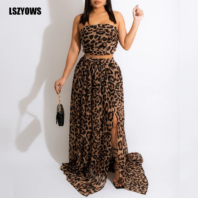 Two Piece Leopard Printed Dress Sets Women Strapless Backless Crop Top & High Slit Maxi Skirts Suit Casual Party 2 Piece Outfits
Two Piece Leopard Printed Dress Sets Women Strapless Backless Crop Top & High Slit Maxi Skirts Suit Casual Party 2 Piece Outfits