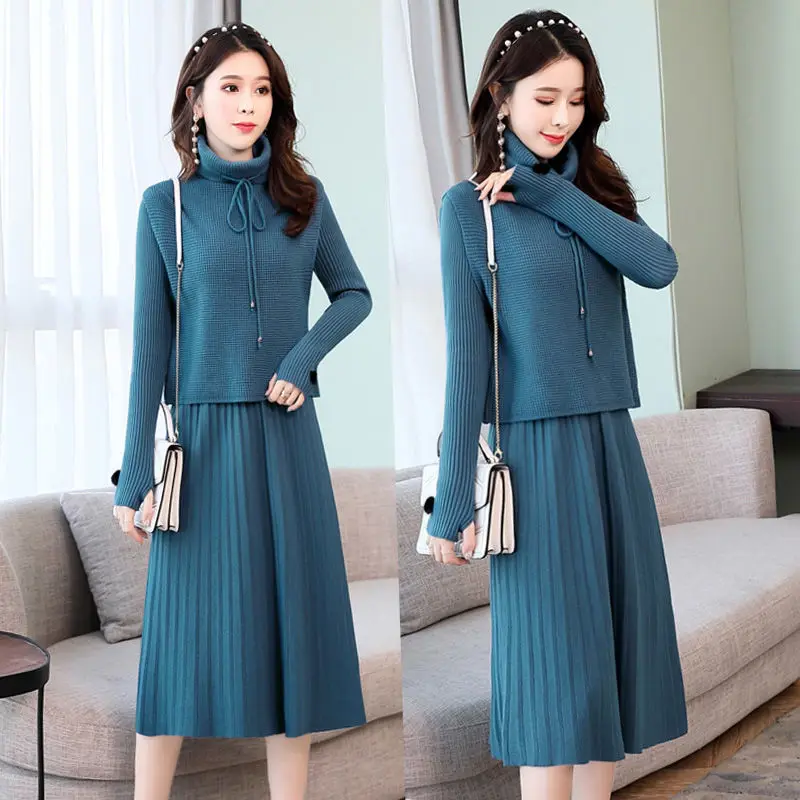 2022 Women Knit Two Piece Set Solid Color Bodycon Mini Dresses and Long Sleeve Knit Pullovers Suits Ladies Clothing Suits Q123
2022 Women Knit Two Piece Set Solid Color Bodycon Mini Dresses and Long Sleeve Knit Pullovers Suits Ladies Clothing Suits Q123