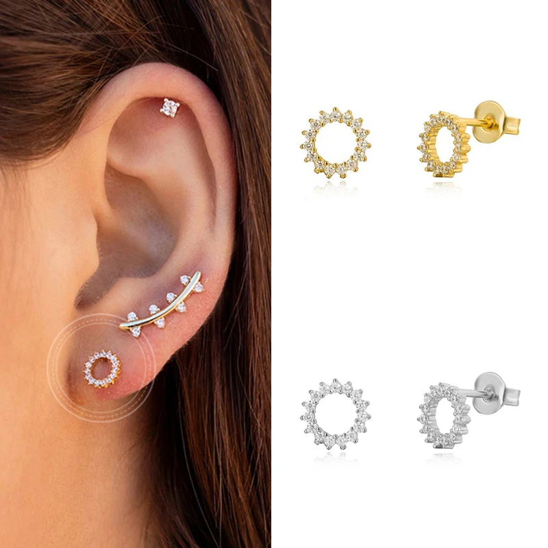 925 Sterling Silver Luxury Crystal Zircon Stud Earring For Women Circle Earring Girl Ladies Exquisite Jewelry Birthday Gift
925 Sterling Silver Luxury Crystal Zircon Stud Earring For Women Circle Earring Girl Ladies Exquisite Jewelry Birthday Gift