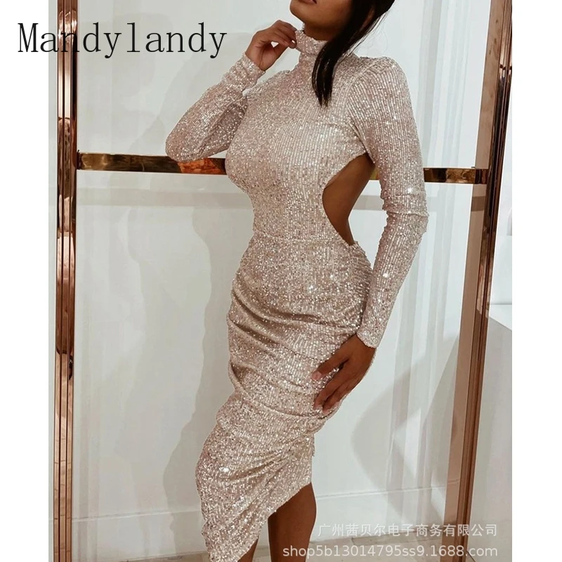 Mandylandy Dress Autumn Fashion Long Sleeve High Collar High Waist Irregular Dress Women's Sexy Hollow Out Sequined Slim Dress 
Mandylandy Dress Autumn Fashion Long Sleeve High Collar High Waist Irregular Dress Women's Sexy Hollow Out Sequined Slim Dress