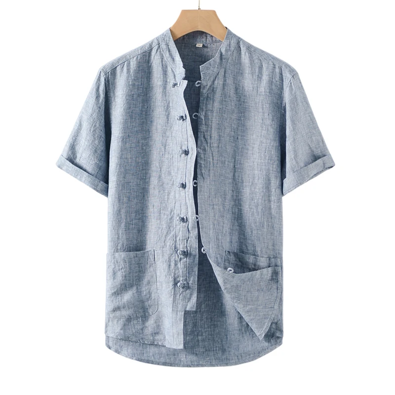 Pure Linen Short Sleeve Shirts for Men Summer New Fashion Chinese Style Tops Male Casual Solid White Stand Collar Button Shirt
Pure Linen Short Sleeve Shirts for Men Summer New Fashion Chinese Style Tops Male Casual Solid White Stand Collar Button Shirt