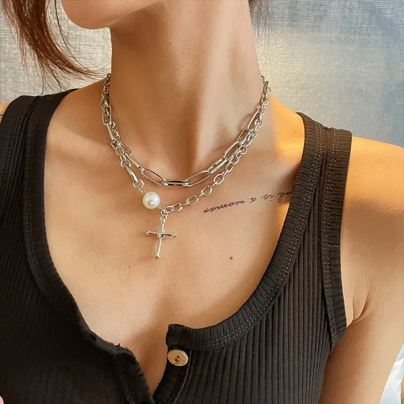 Women's Neck Chain Double Layer Cross Chains Pearl Necklace Vintage Fashion Accessories Hip Hop Gothic Women Jewelry Necklaces
Women's Neck Chain Double Layer Cross Chains Pearl Necklace Vintage Fashion Accessories Hip Hop Gothic Women Jewelry Necklaces