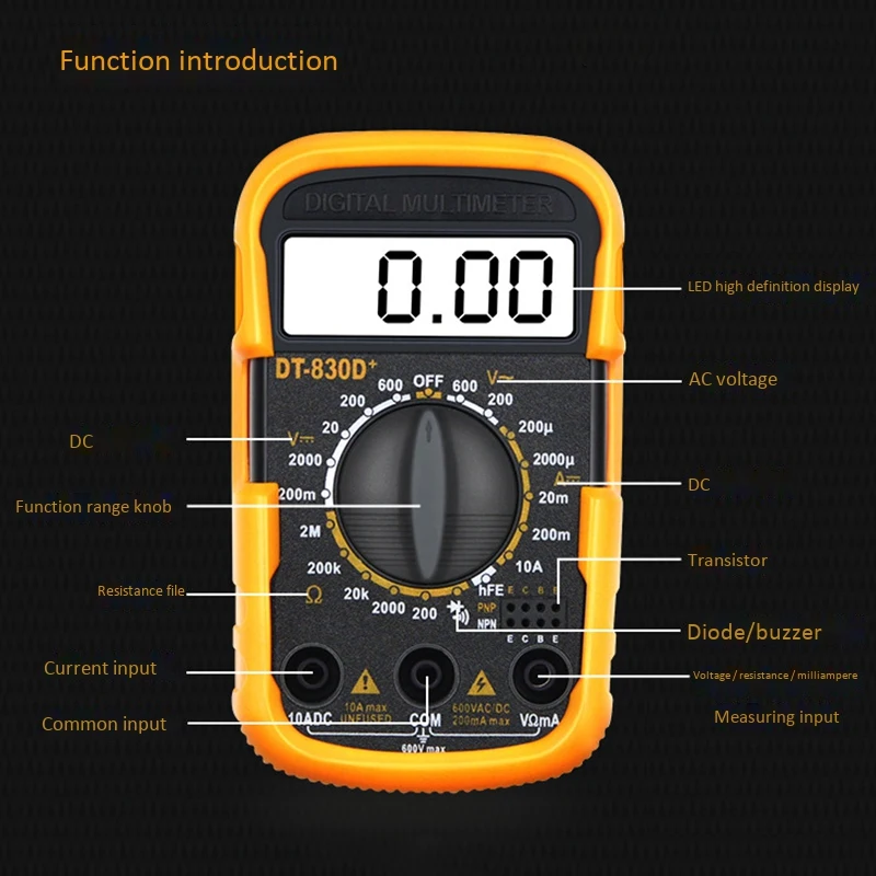 DT830D+Digital Multimeter Electrical Maintenance Multimeter Voltage Ampere Meter Home Maintenance Burn-Proof Instrument
DT830D+Digital Multimeter Electrical Maintenance Multimeter Voltage Ampere Meter Home Maintenance Burn-Proof Instrument