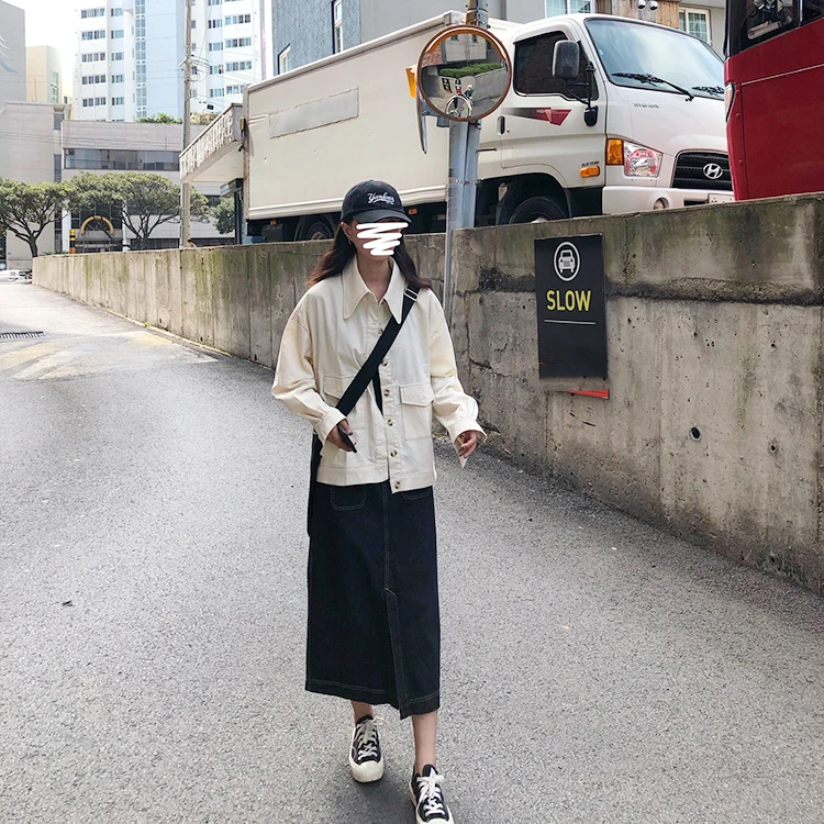 Colorfaith New 2020 Spring Summer Women Denim Skirts High Waist Vintage Straight Fashionable Midi Pockets Slit Wild Skirt SK6609 | Женская