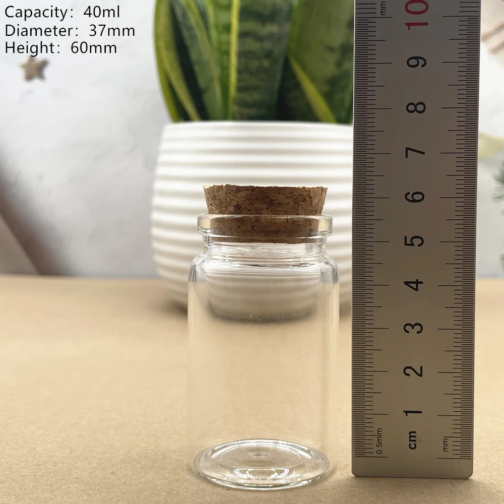 

12 Pcs/lot Glass Bottle 37*60mm 40ml Small Stopper Storage Jar Spice Bottle Containers tiny jars Vials Cork Practical Bottle