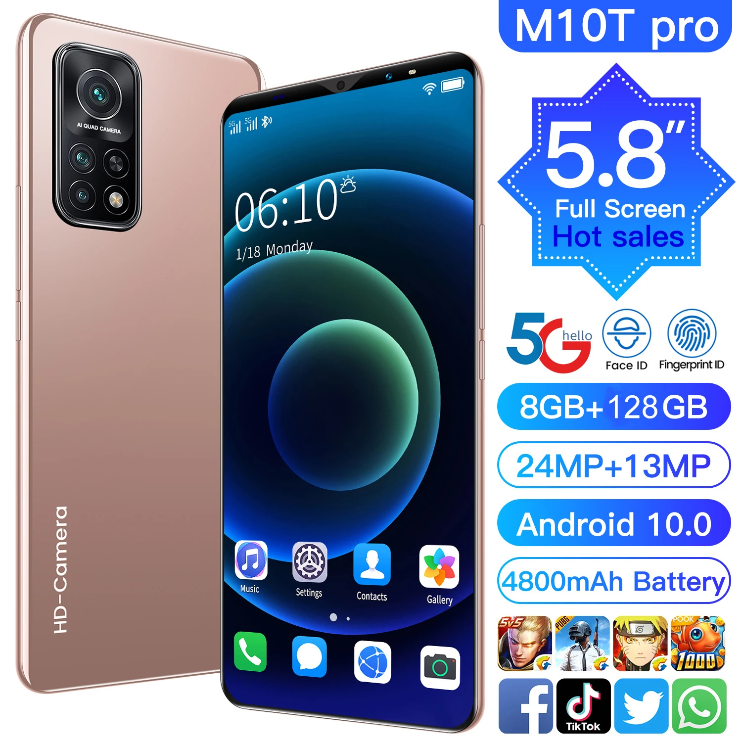 M10T Pro 5.8 Inch 6+128GB Fingerprint ID Dual SIM+Micro SD Smartphones 8 Core 13+24MP 4800mAh Andriod 10 Cell Phone MTK6763
M10T Pro 5.8 Inch 6+128GB Fingerprint ID Dual SIM+Micro SD Smartphones 8 Core 13+24MP 4800mAh Andriod 10 Cell Phone MTK6763