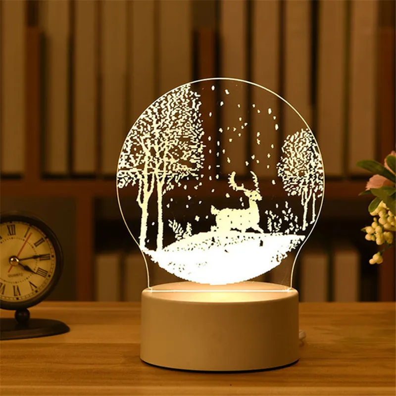 

Christmas Decorations for Home Garland Tree Elk Christmas 3D Acrylic USB Night Light Xmas Gift Navidad 2022 New Year Home Decor