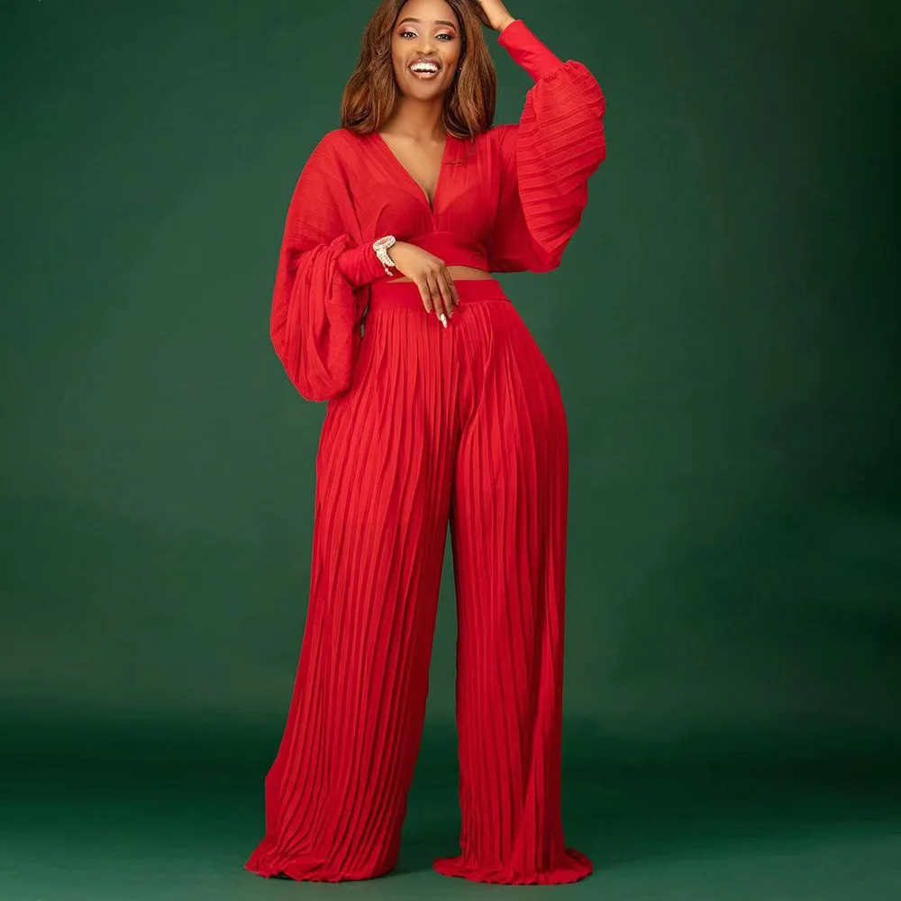 Two Piece Sets Long Sleeve V-neck Fashion Women Solid Color Crimping High Waist Blue Wide Leg Pants Two-piece Suit Women
Two Piece Sets Long Sleeve V-neck Fashion Women Solid Color Crimping High Waist Blue Wide Leg Pants Two-piece Suit Women