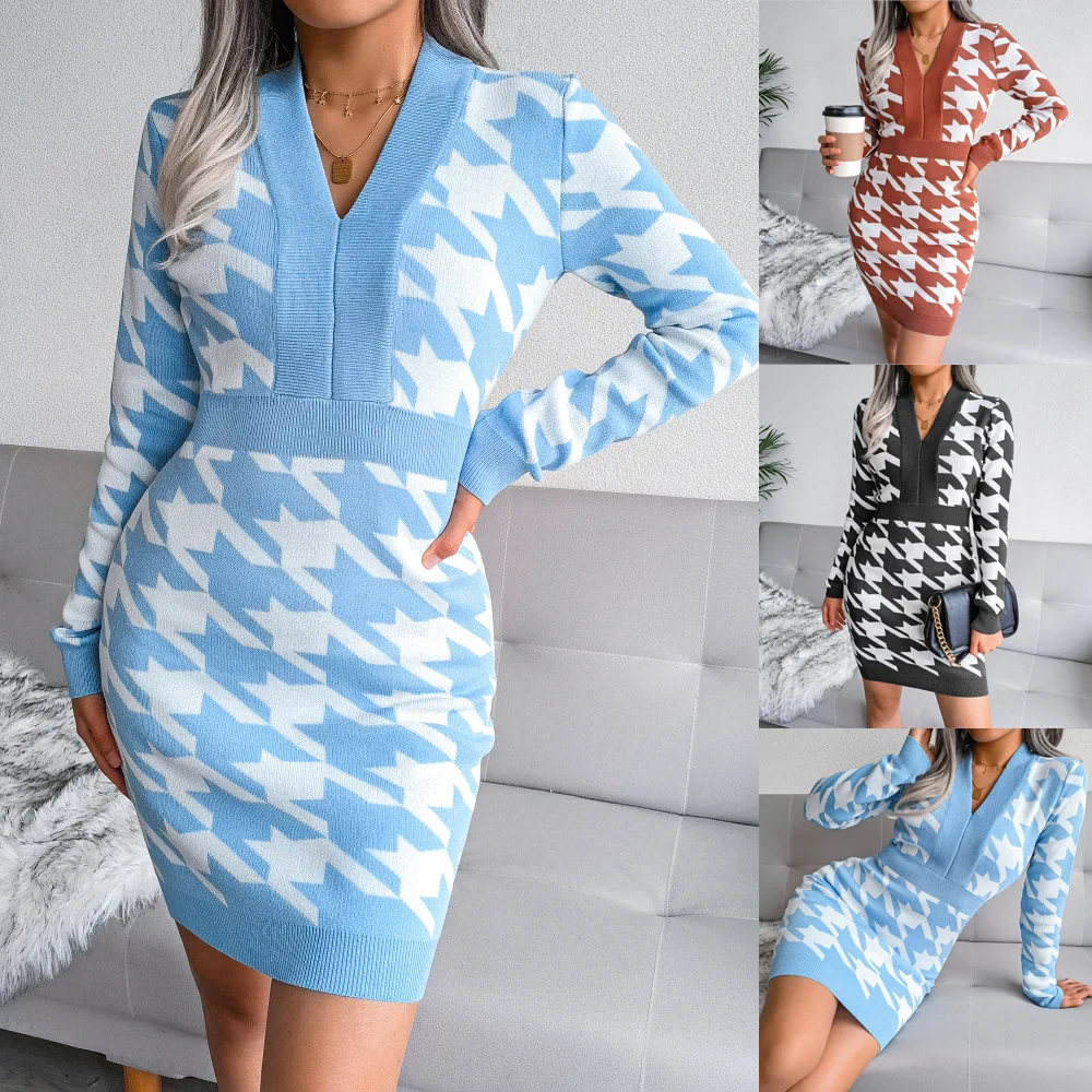 Houndstooth Print Women Long Sleeve Midi Dress V-Neck Bodycon Sexy Streetwear 2021 Autumn Winter Club Elegant Slim
Houndstooth Print Women Long Sleeve Midi Dress V-Neck Bodycon Sexy Streetwear 2021 Autumn Winter Club Elegant Slim