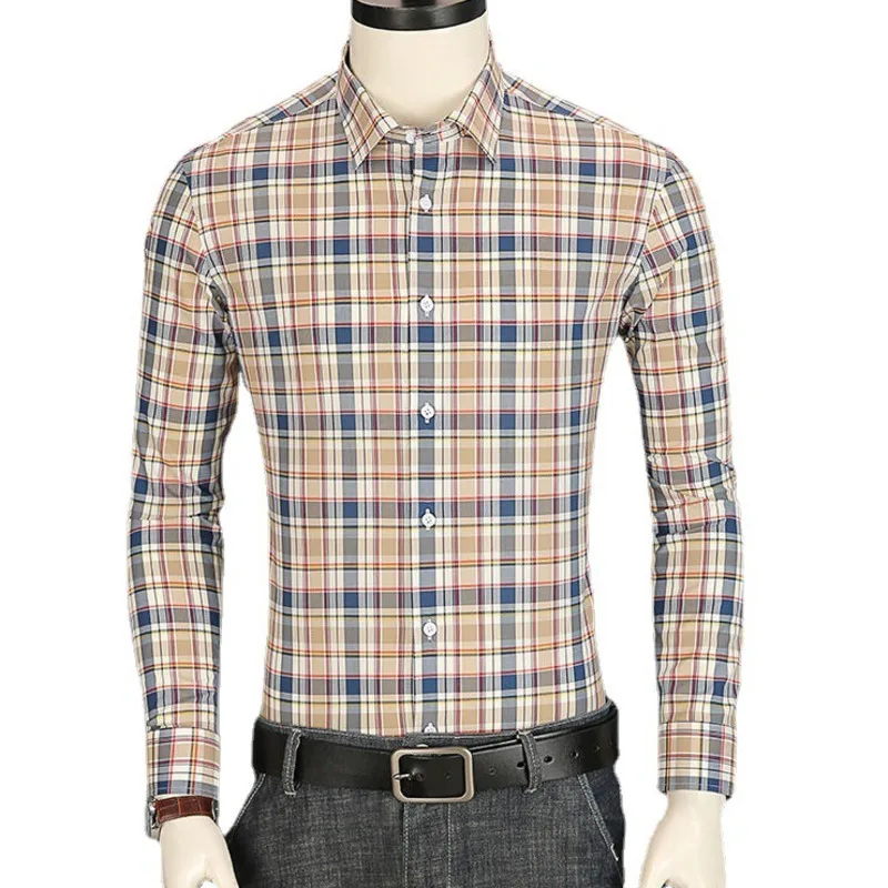 

Мужская классическая рубашка в контрастную клетку, Повседневная рубашка из 100% хлопка с длинными рукавами, на пуговицах