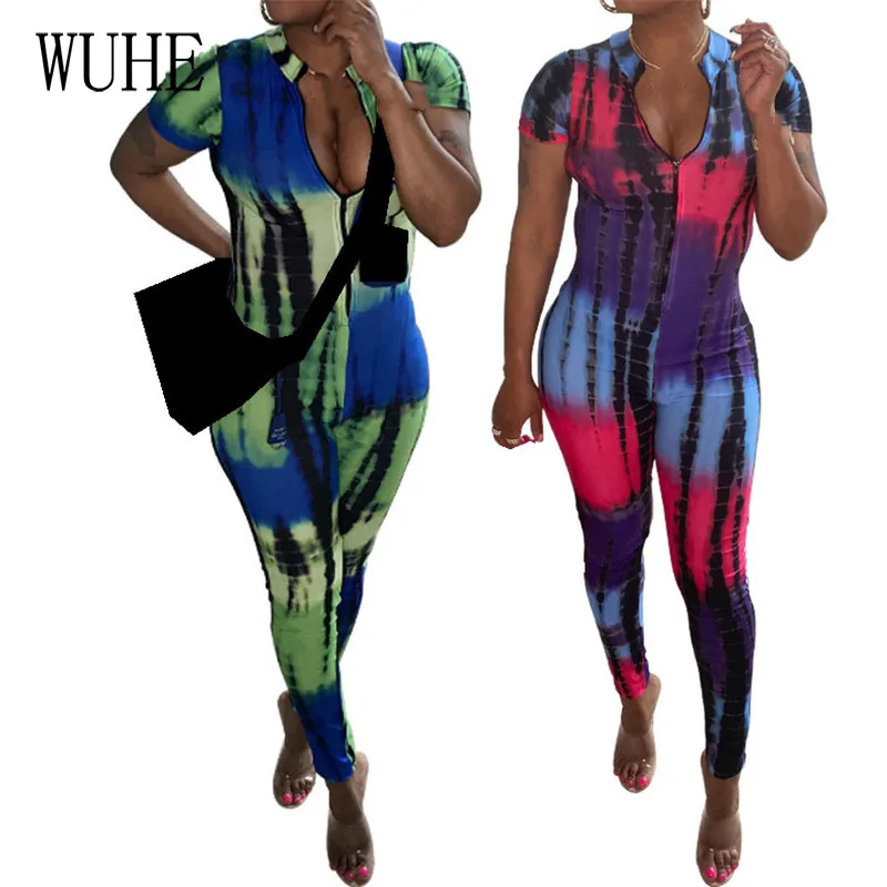 KEXU Women Playsuit Tie-dye Print Short Sleeve Zipper High Waist Sheath Elastic Summer Jumpsuit Casual Full Length Streetwear
KEXU Women Playsuit Tie-dye Print Short Sleeve Zipper High Waist Sheath Elastic Summer Jumpsuit Casual Full Length Streetwear