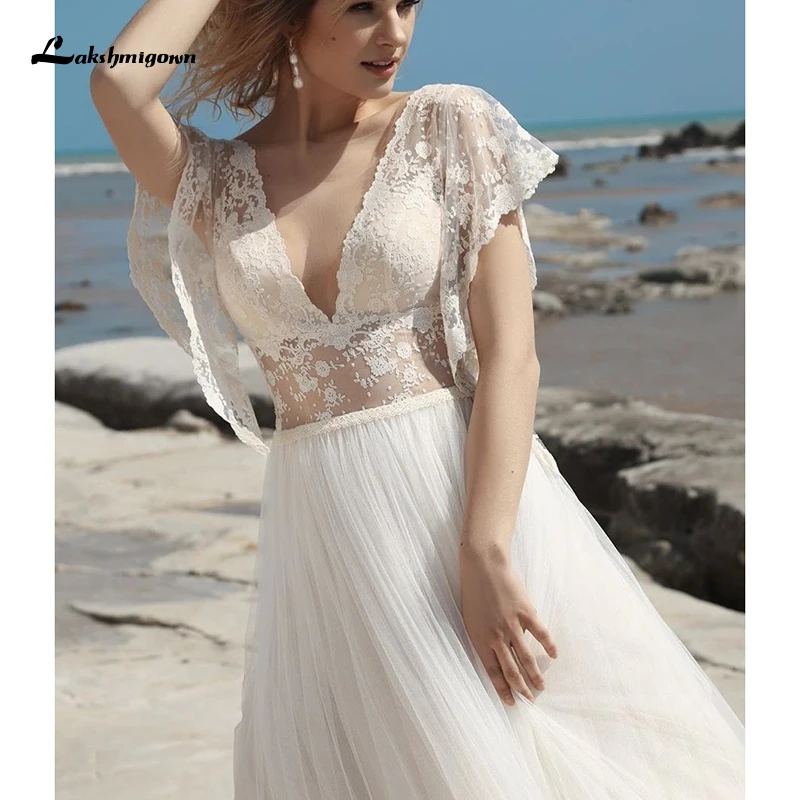 Wedding Dress Bohemian Backless Batwing Sleeve V-Neck Beach Bridal Gowns Floor Length Pleat Aline Vintage Tulle dress lady 
Wedding Dress Bohemian Backless Batwing Sleeve V-Neck Beach Bridal Gowns Floor Length Pleat Aline Vintage Tulle dress lady