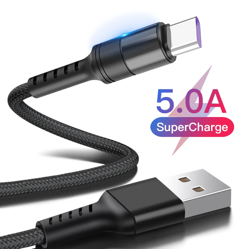 Кабель для передачи данных Huawei P30 5A USB C шнур Xiaomi Mi 8 9 Redmi K20 Note 7 быстрый кабель Type