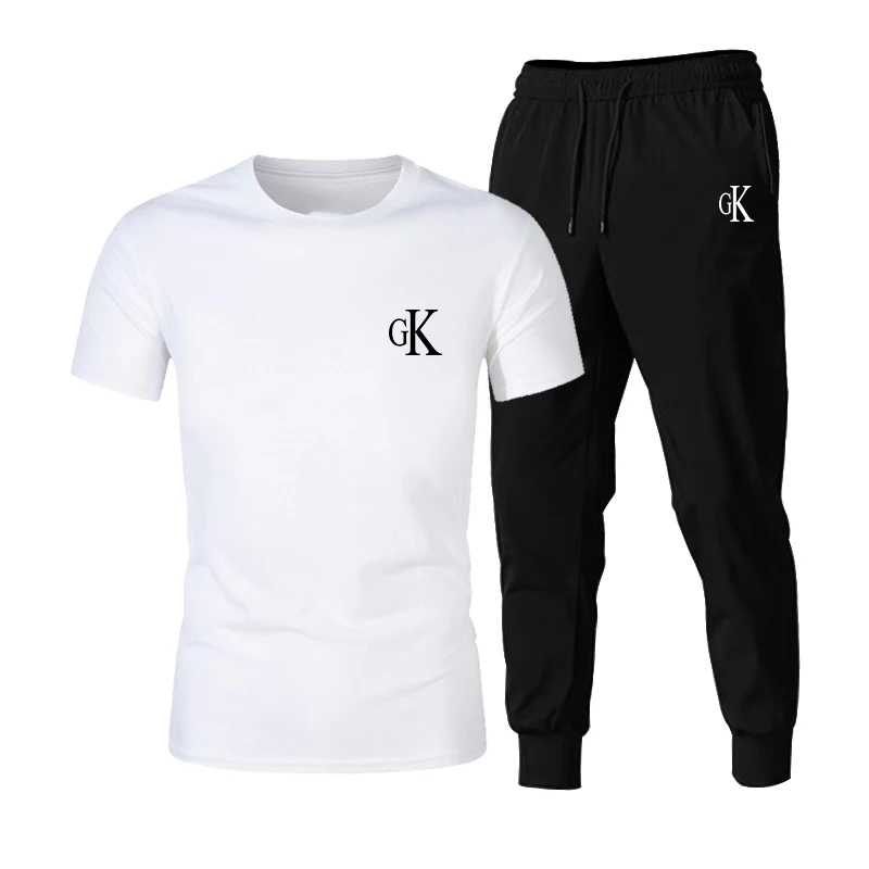 

2021new T-shirt 2 Stuks Sets Trainingspak Gk Afdrukken Mannen Korte Mouwen + Trui Broek Sportwear Casual Pak Sport Kleding