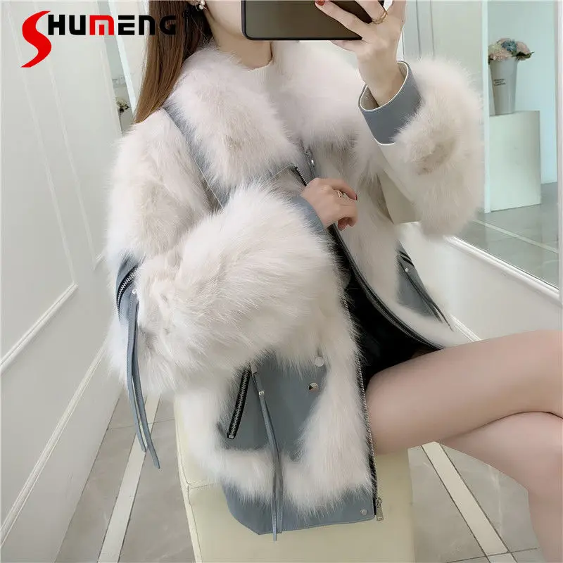 

Женская зимняя пушистая куртка, корейская модная утепленная бархатная куртка из искусственной кожи на искусственном меху, осень 2021
