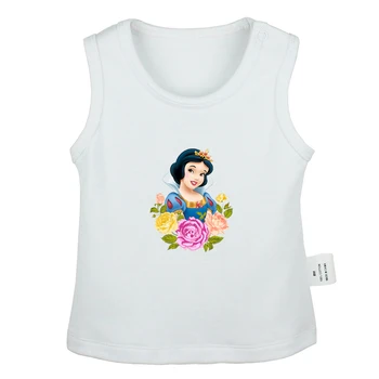 Cute Stained Glass Princess Snow White with Flowers Design Newborn Baby Tank Tops Toddler Vest Sleeveless Infant Cotton Clothes