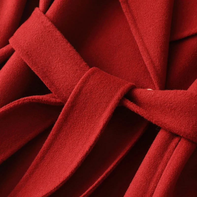 2021 Autumn Winter New Double-sided cashmere Coat Women's Red High-end Slim Elegant Long Overcoat With belt Female Wool coats
2021 Autumn Winter New Double-sided cashmere Coat Women's Red High-end Slim Elegant Long Overcoat With belt Female Wool coats